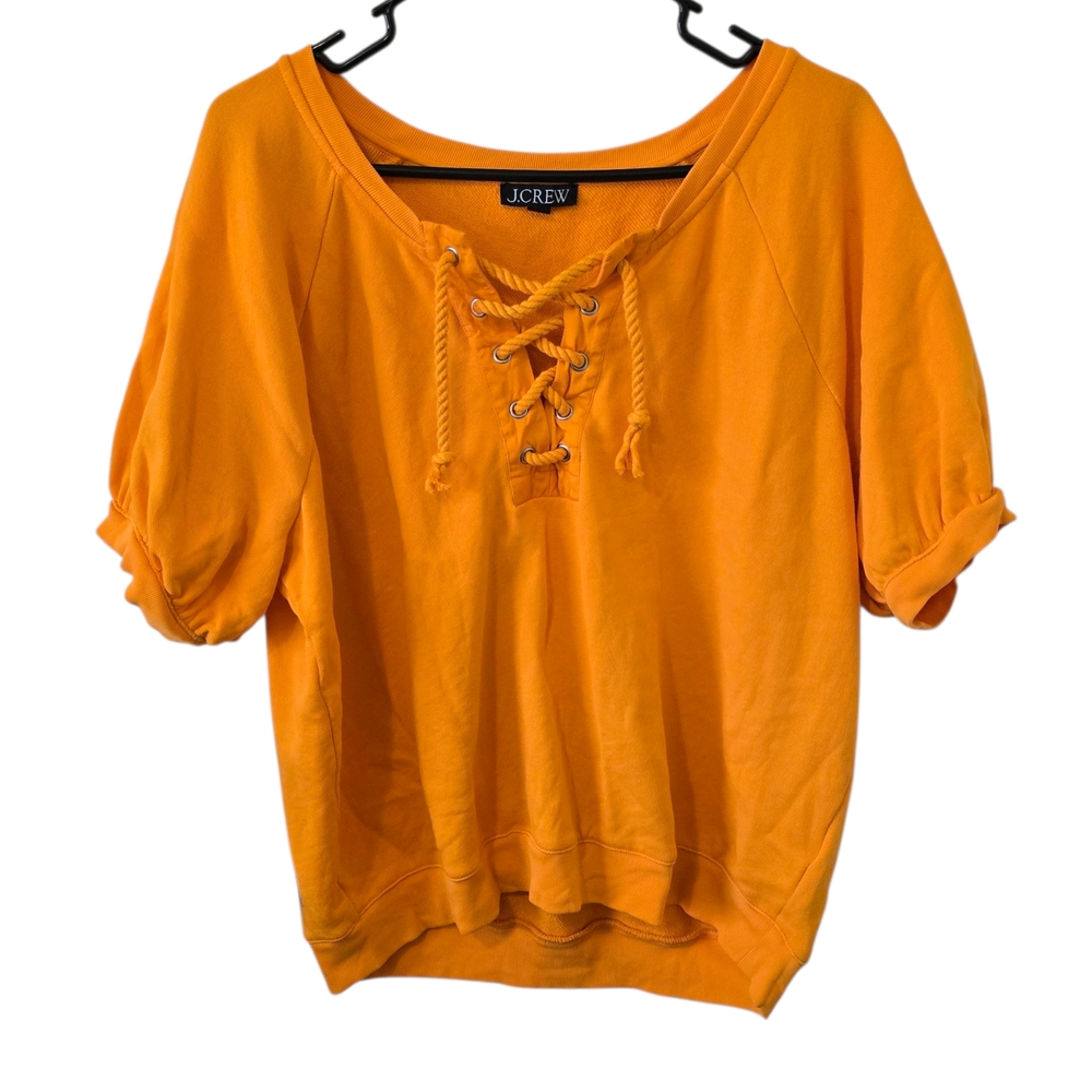 J. Crew Large Vibrant Orange Lace-Up Short Sleeve Top